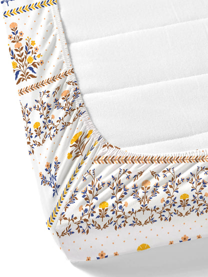 Home Ecstasy 100% Cotton 140 TC Floral Bedsheet Set - Colour: Brown