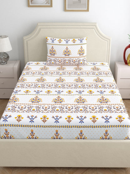 Home Ecstasy 100% Cotton 140 TC Floral Bedsheet Set - Colour: Brown