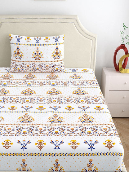 Home Ecstasy 100% Cotton 140 TC Floral Bedsheet Set - Colour: Brown