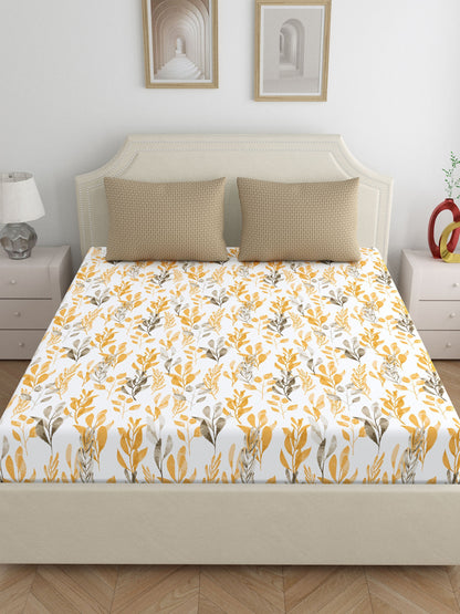 Home Ecstasy 100% Cotton 140 TC Floral Bedsheet Set - Colour: Brown