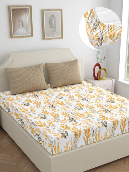 Home Ecstasy 100% Cotton 140 TC Floral Bedsheet Set - Colour: Brown