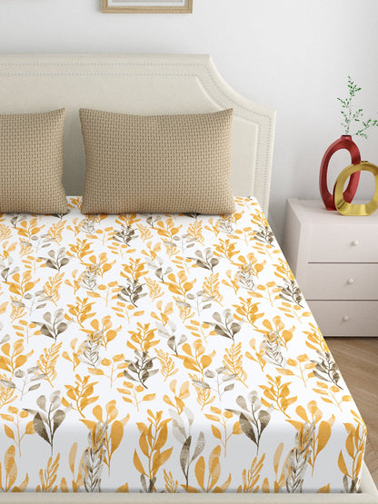 Home Ecstasy 100% Cotton 140 TC Floral Bedsheet Set - Colour: Brown