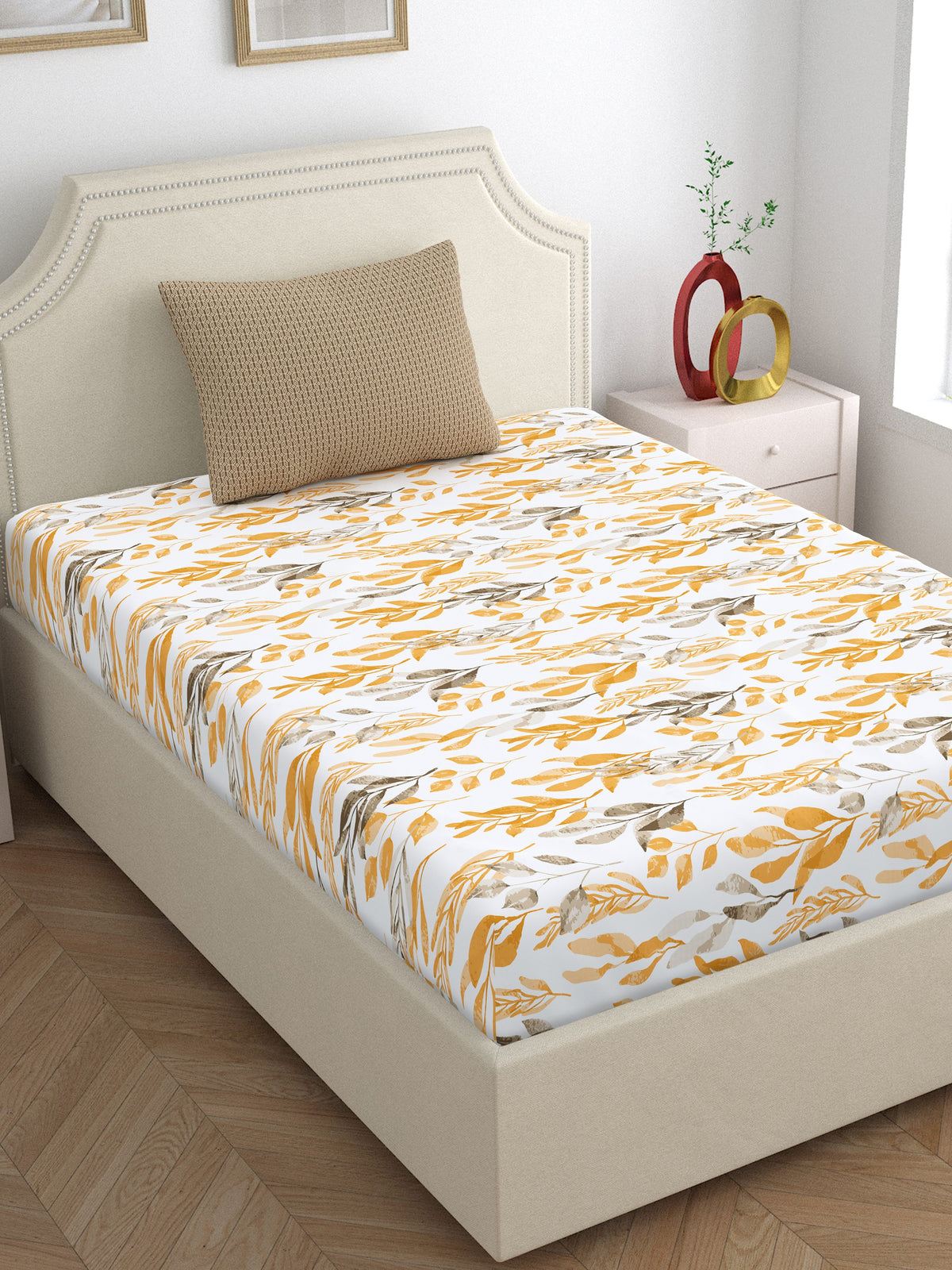 Home Ecstasy 100% Cotton 140 TC Floral Bedsheet Set - Colour: Brown
