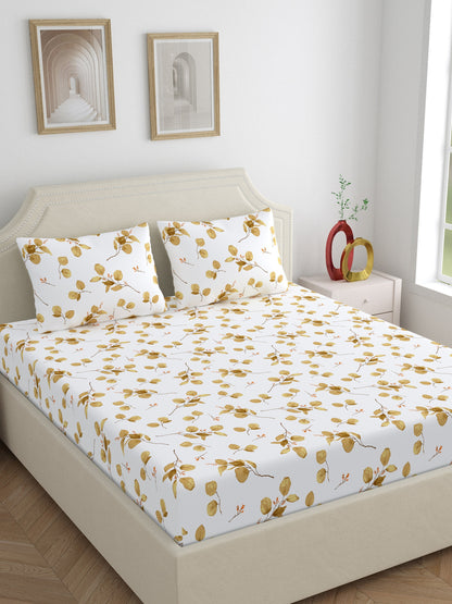 Home Ecstasy 100% Cotton 140 TC Floral Bedsheet Set - Colour: Brown