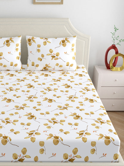 Home Ecstasy 100% Cotton 140 TC Floral Bedsheet Set - Colour: Brown