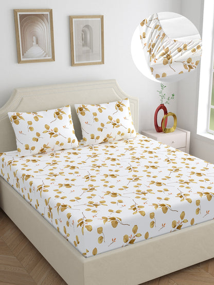 Home Ecstasy 100% Cotton 140 TC Floral Bedsheet Set - Colour: Brown