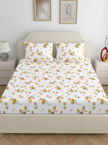 Home Ecstasy 100% Cotton 140 TC Floral Bedsheet Set - Colour: Brown