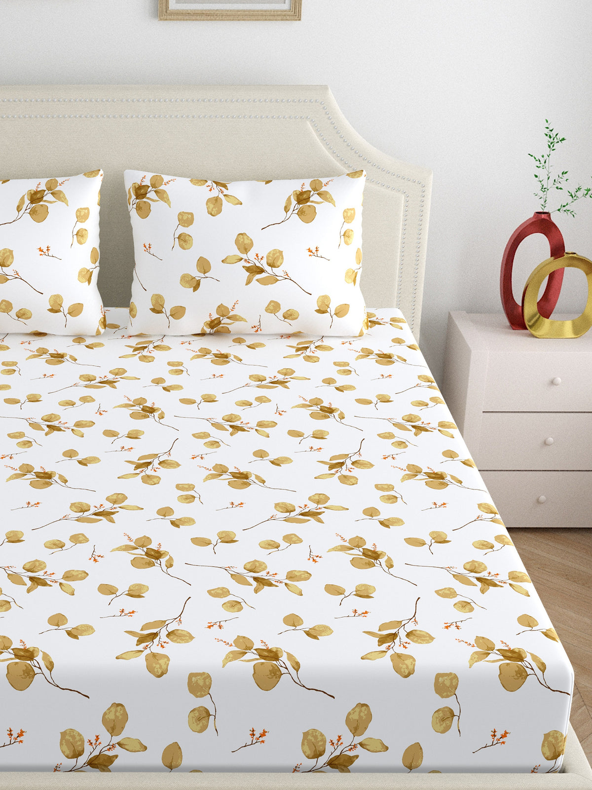 Home Ecstasy 100% Cotton 140 TC Floral Bedsheet Set - Colour: Brown