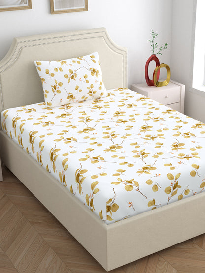 Home Ecstasy 100% Cotton 140 TC Floral Bedsheet Set - Colour: Brown