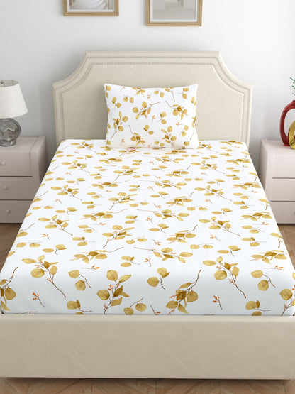 Home Ecstasy 100% Cotton 140 TC Floral Bedsheet Set - Colour: Brown