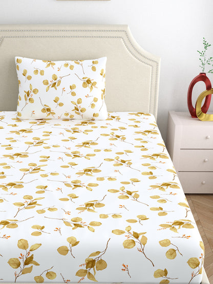 Home Ecstasy 100% Cotton 140 TC Floral Bedsheet Set - Colour: Brown