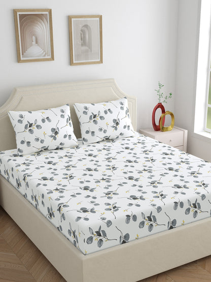 Home Ecstasy 100% Cotton 140 TC Floral Bedsheet Set - Colour: Grey