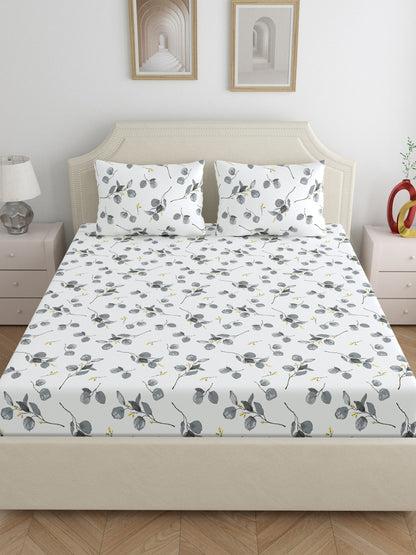 Home Ecstasy 100% Cotton 140 TC Floral Bedsheet Set - Colour: Grey
