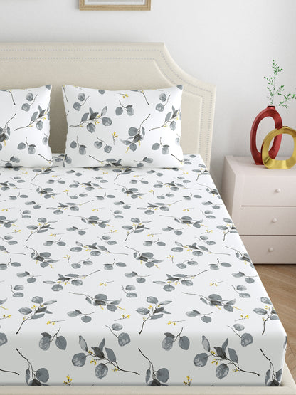 Home Ecstasy 100% Cotton 140 TC Floral Bedsheet Set - Colour: Grey