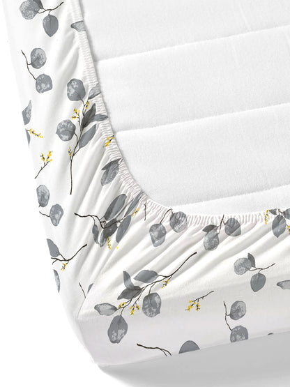 Home Ecstasy 100% Cotton 140 TC Floral Bedsheet Set - Colour: Grey