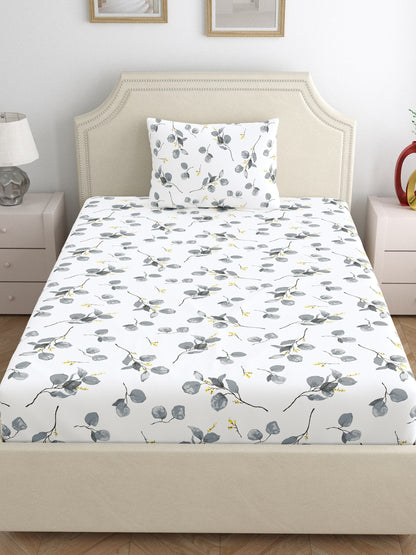 Home Ecstasy 100% Cotton 140 TC Floral Bedsheet Set - Colour: Grey