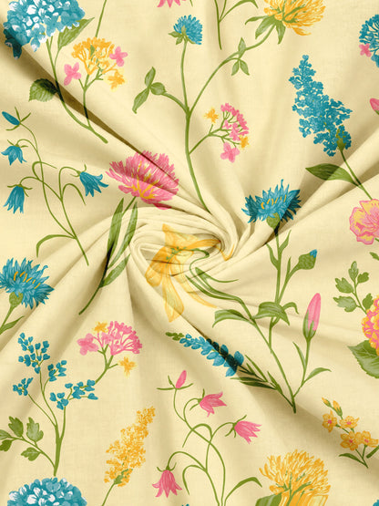 Home Ecstasy 100% Cotton 140 TC Floral Bedsheet Set - Colour: Cream