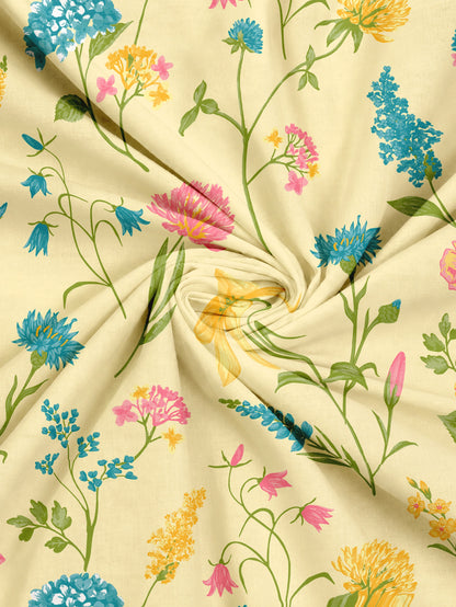 Home Ecstasy 100% Cotton 140 TC Floral Bedsheet Set - Colour: Cream
