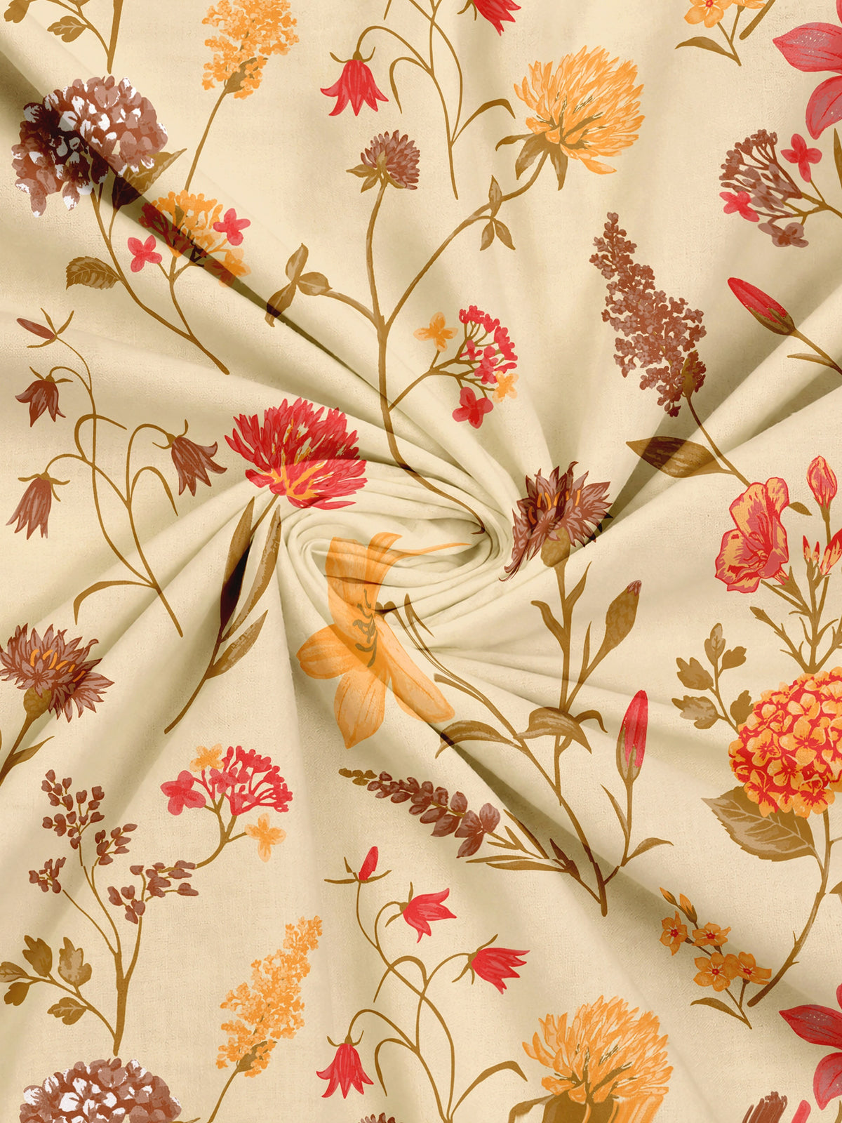 Home Ecstasy 100% Cotton 140 TC Floral Bedsheet Set - Colour: Beige