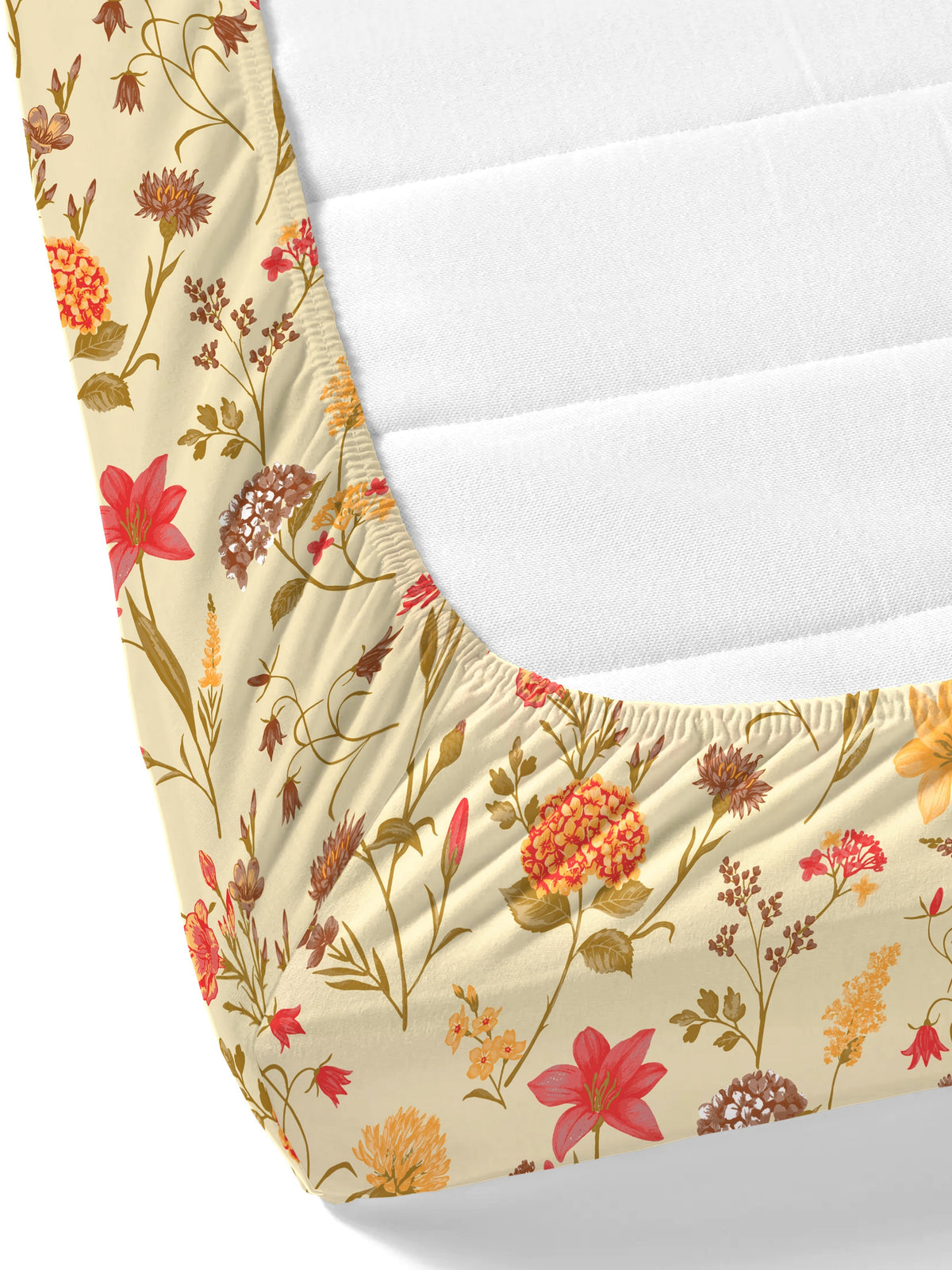 Home Ecstasy 100% Cotton 140 TC Floral Bedsheet Set - Colour: Beige