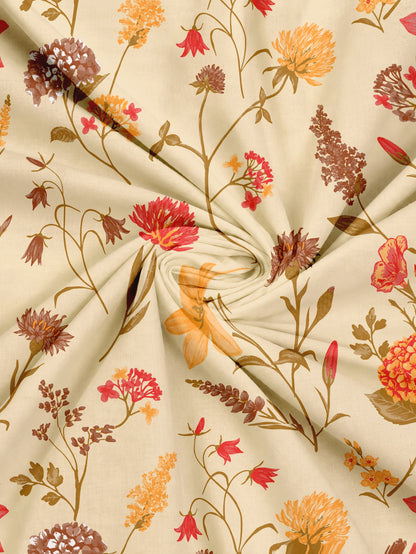 Home Ecstasy 100% Cotton 140 TC Floral Bedsheet Set - Colour: Beige