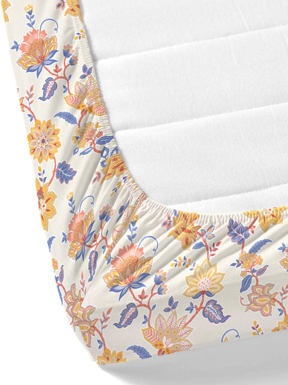 Home Ecstasy 100% Cotton 140 TC Floral Bedsheet Set - Colour: Yellow