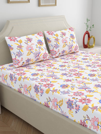 Home Ecstasy 100% Cotton 140 TC Floral Bedsheet Set - Colour: Purple