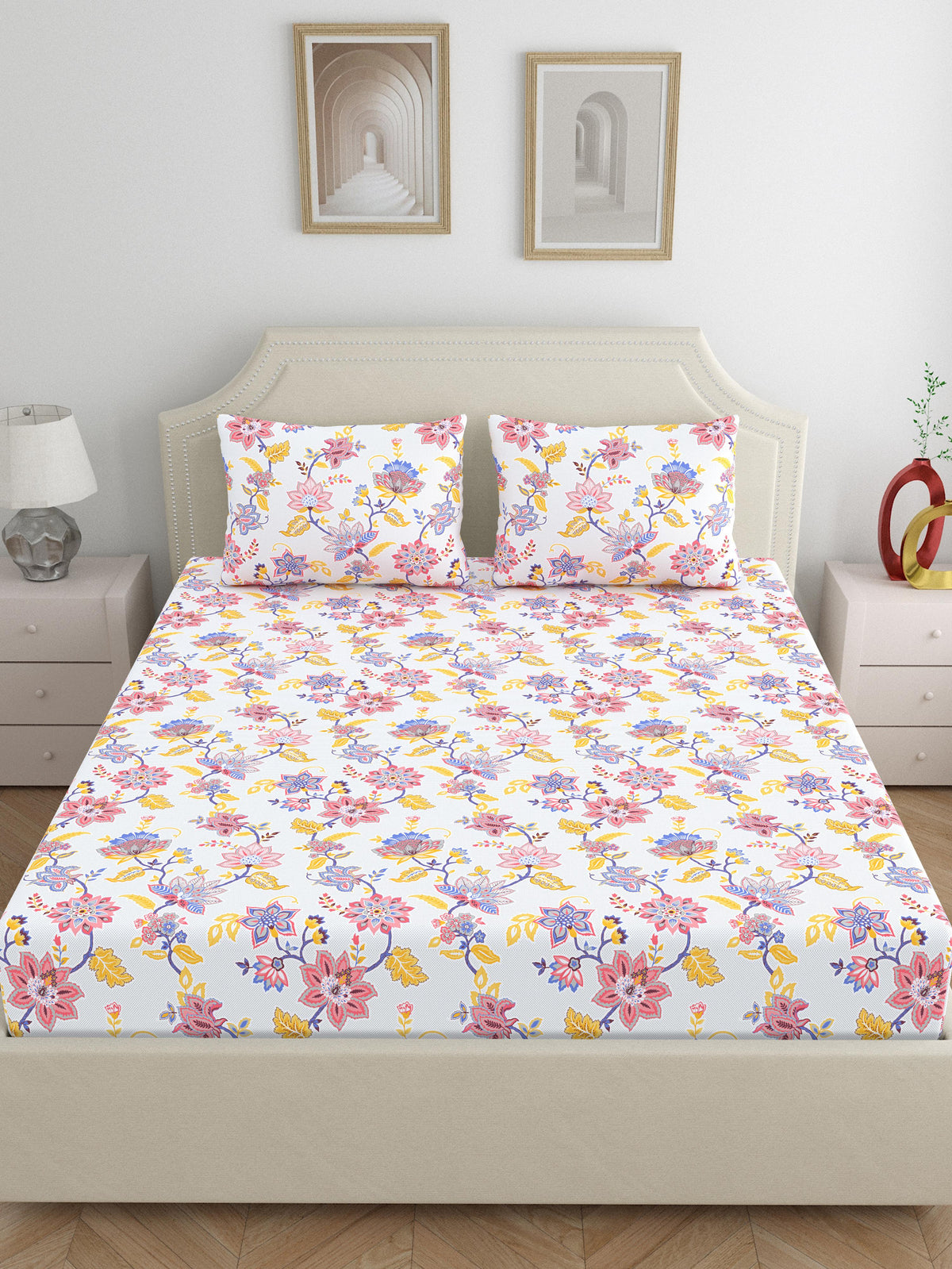 Home Ecstasy 100% Cotton 140 TC Floral Bedsheet Set - Colour: Purple