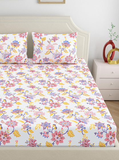 Home Ecstasy 100% Cotton 140 TC Floral Bedsheet Set - Colour: Purple