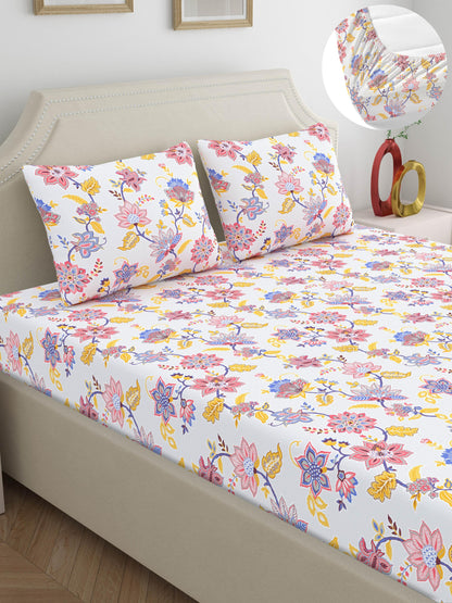 Home Ecstasy 100% Cotton 140 TC Floral Bedsheet Set - Colour: Purple