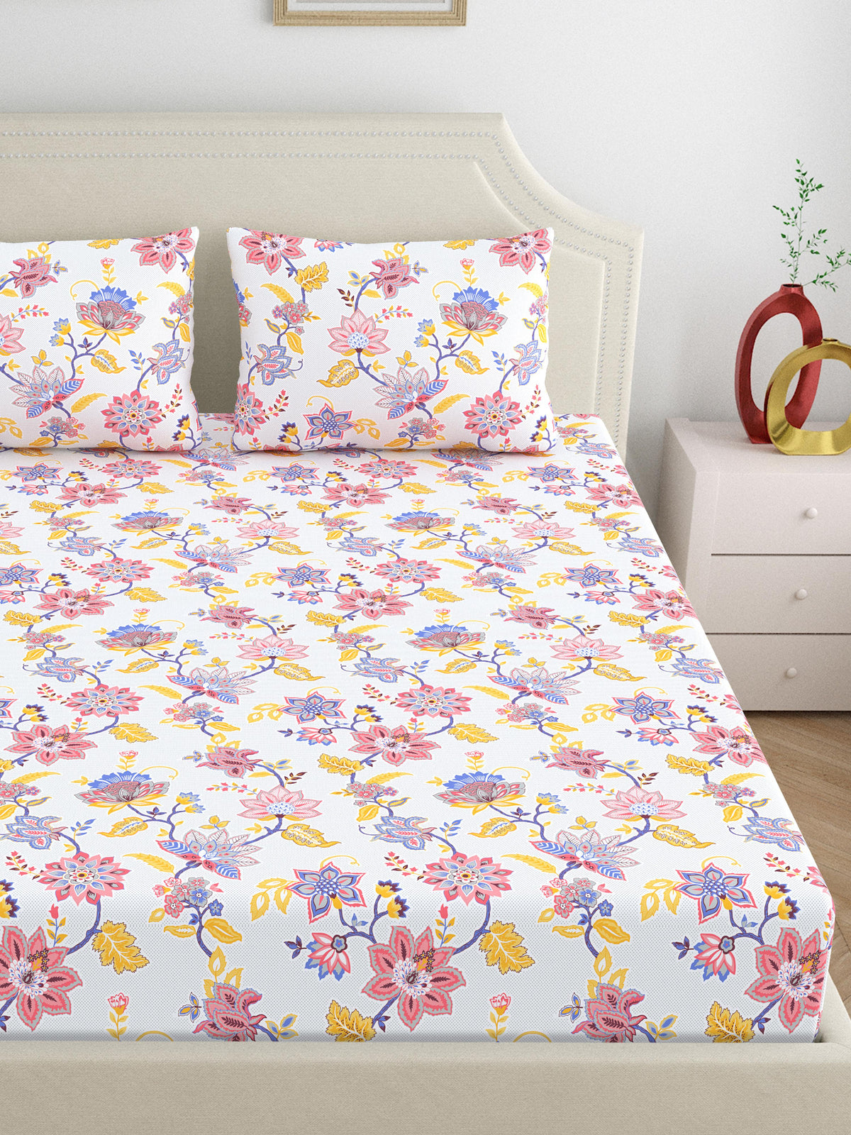 Home Ecstasy 100% Cotton 140 TC Floral Bedsheet Set - Colour: Purple
