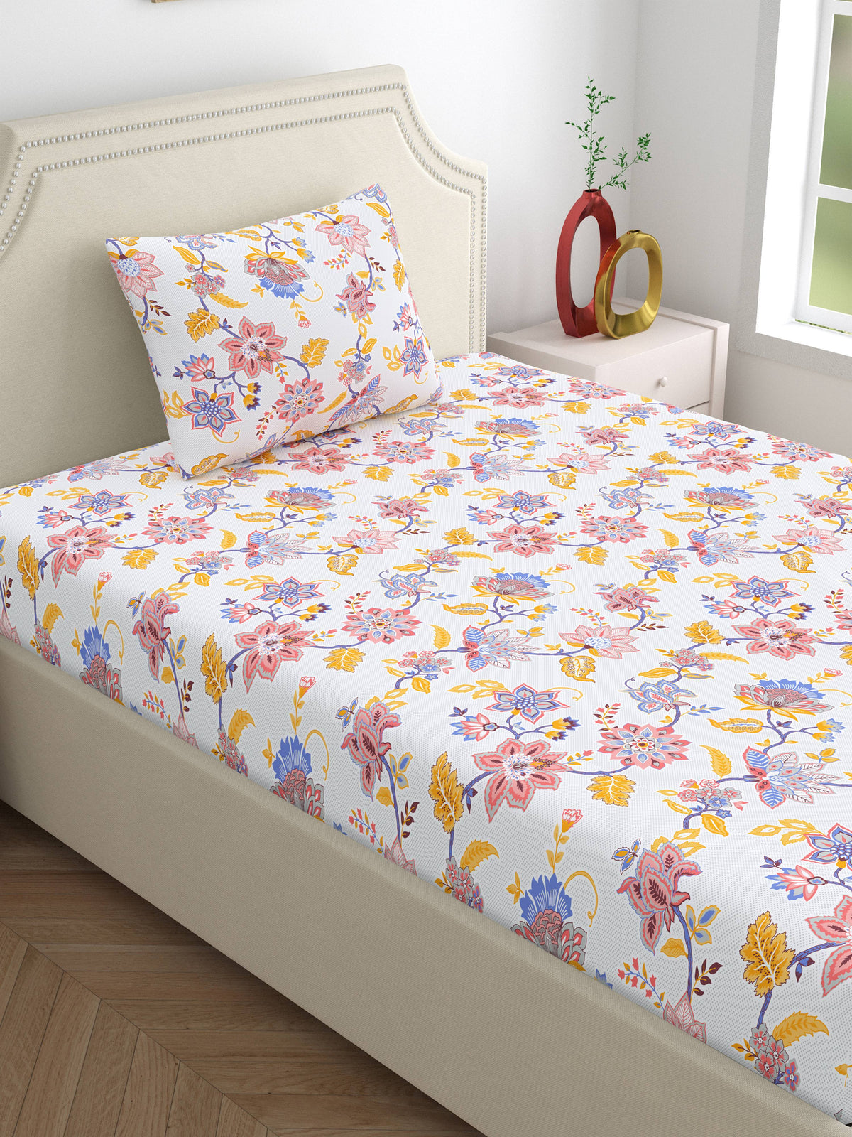 Home Ecstasy 100% Cotton 140 TC Floral Bedsheet Set - Colour: Purple