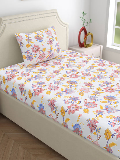 Home Ecstasy 100% Cotton 140 TC Floral Bedsheet Set - Colour: Purple