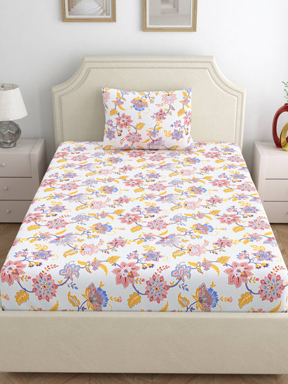 Home Ecstasy 100% Cotton 140 TC Floral Bedsheet Set - Colour: Purple