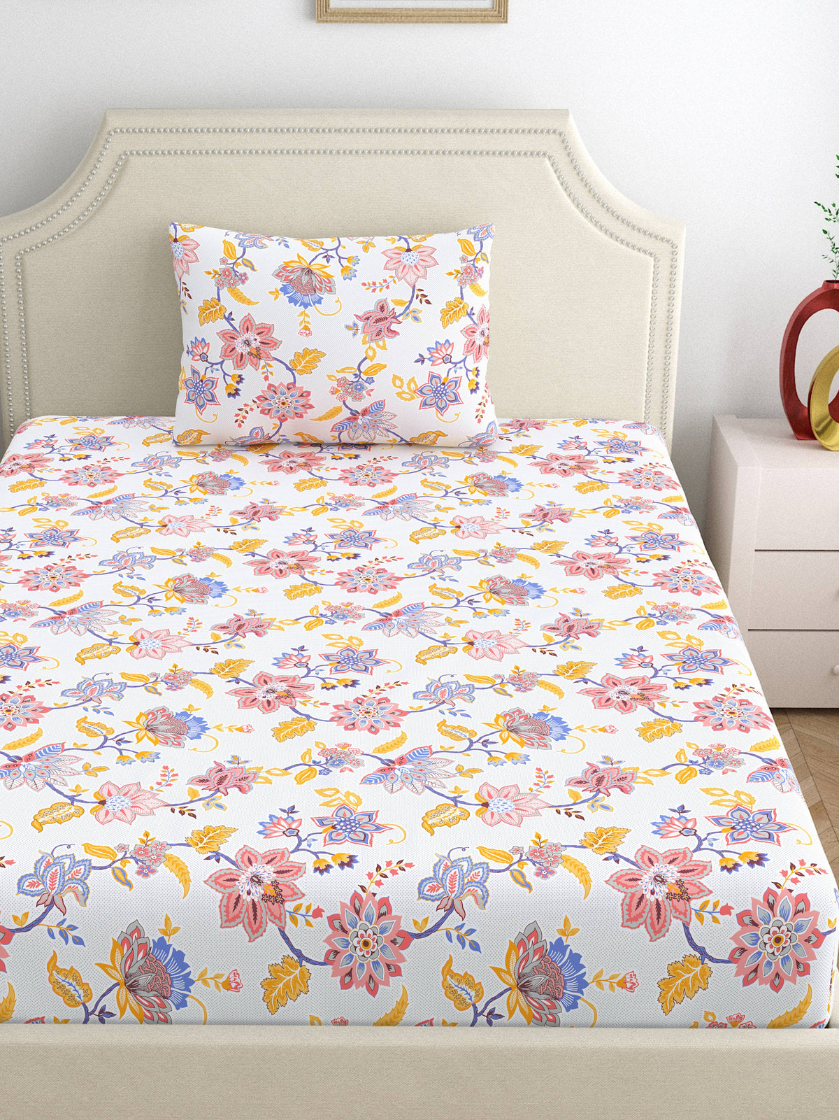 Home Ecstasy 100% Cotton 140 TC Floral Bedsheet Set - Colour: Purple
