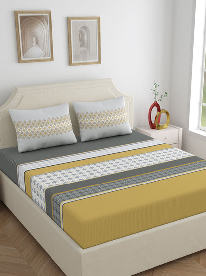 Home Ecstasy 100% Cotton 140 TC Ethnic Bedsheet Set - Colour: Grey