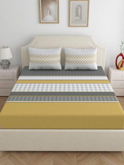 Home Ecstasy 100% Cotton 140 TC Ethnic Bedsheet Set - Colour: Grey