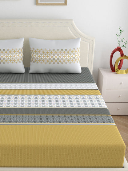 Home Ecstasy 100% Cotton 140 TC Ethnic Bedsheet Set - Colour: Grey