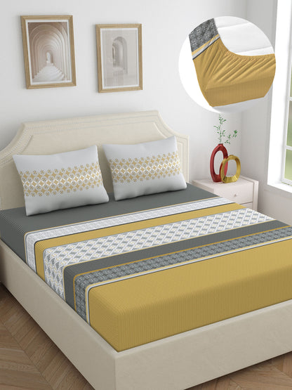 Home Ecstasy 100% Cotton 140 TC Ethnic Bedsheet Set - Colour: Grey