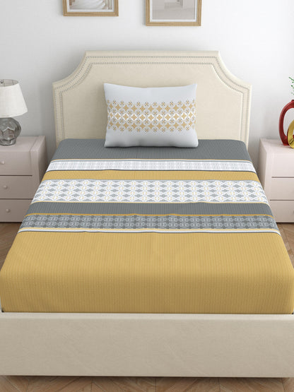 Home Ecstasy 100% Cotton 140 TC Ethnic Bedsheet Set - Colour: Grey