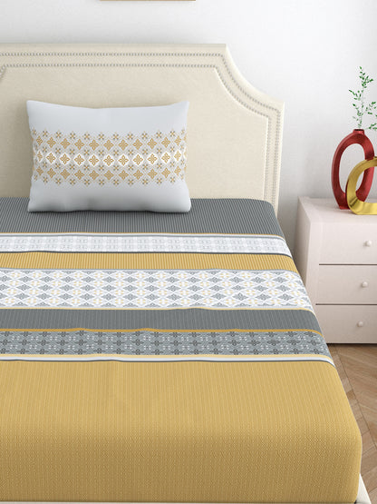 Home Ecstasy 100% Cotton 140 TC Ethnic Bedsheet Set - Colour: Grey