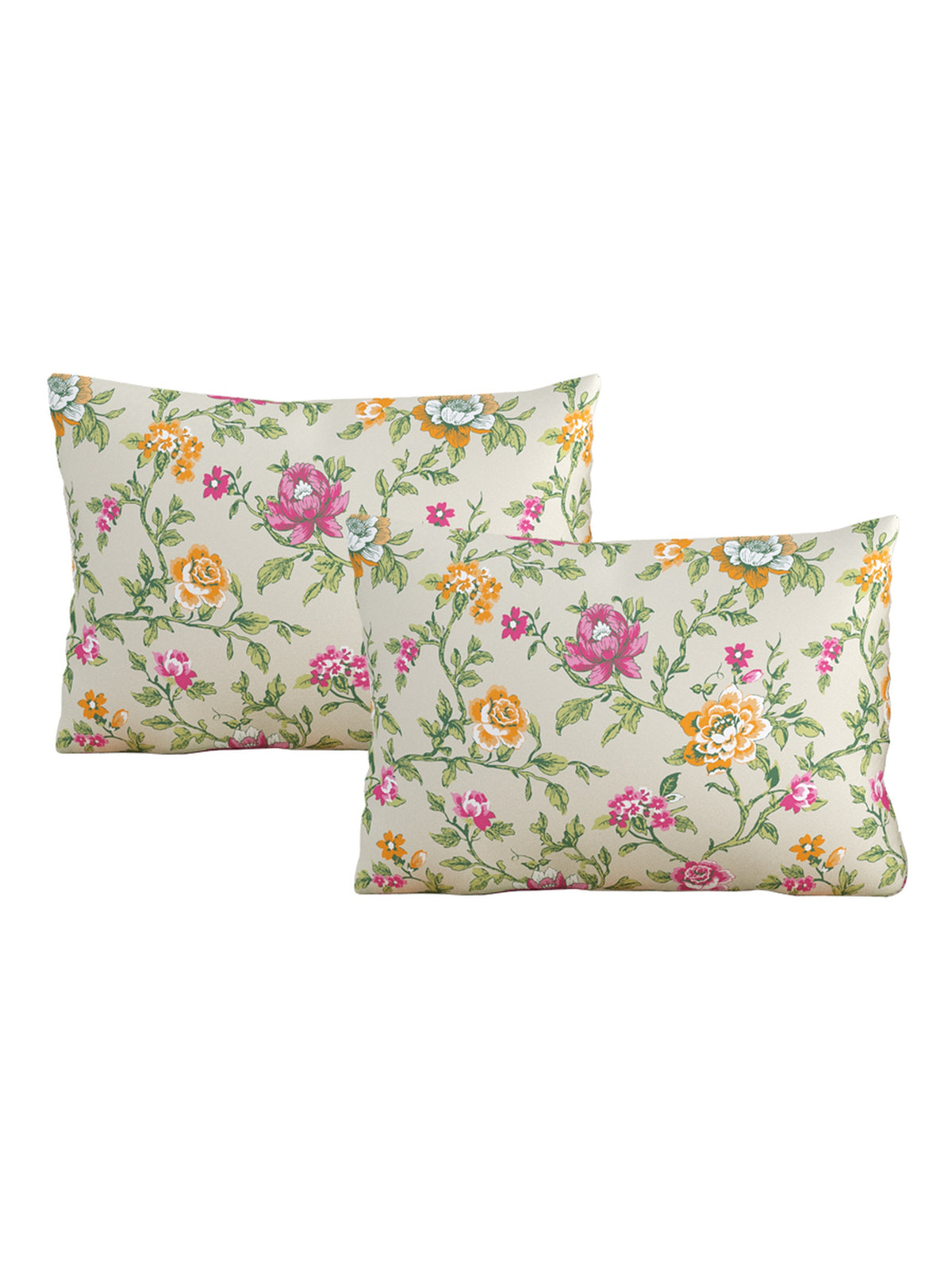 Home Ecstasy 100% Cotton 140 TC Floral Bedsheet Set - Colour: Beige