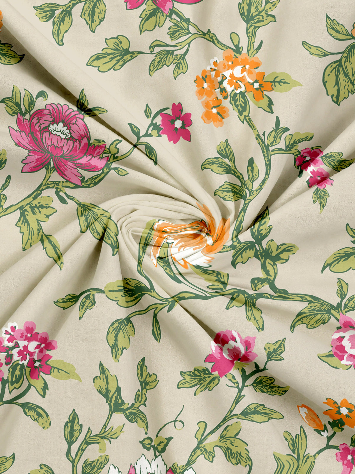Home Ecstasy 100% Cotton 140 TC Floral Bedsheet Set - Colour: Beige