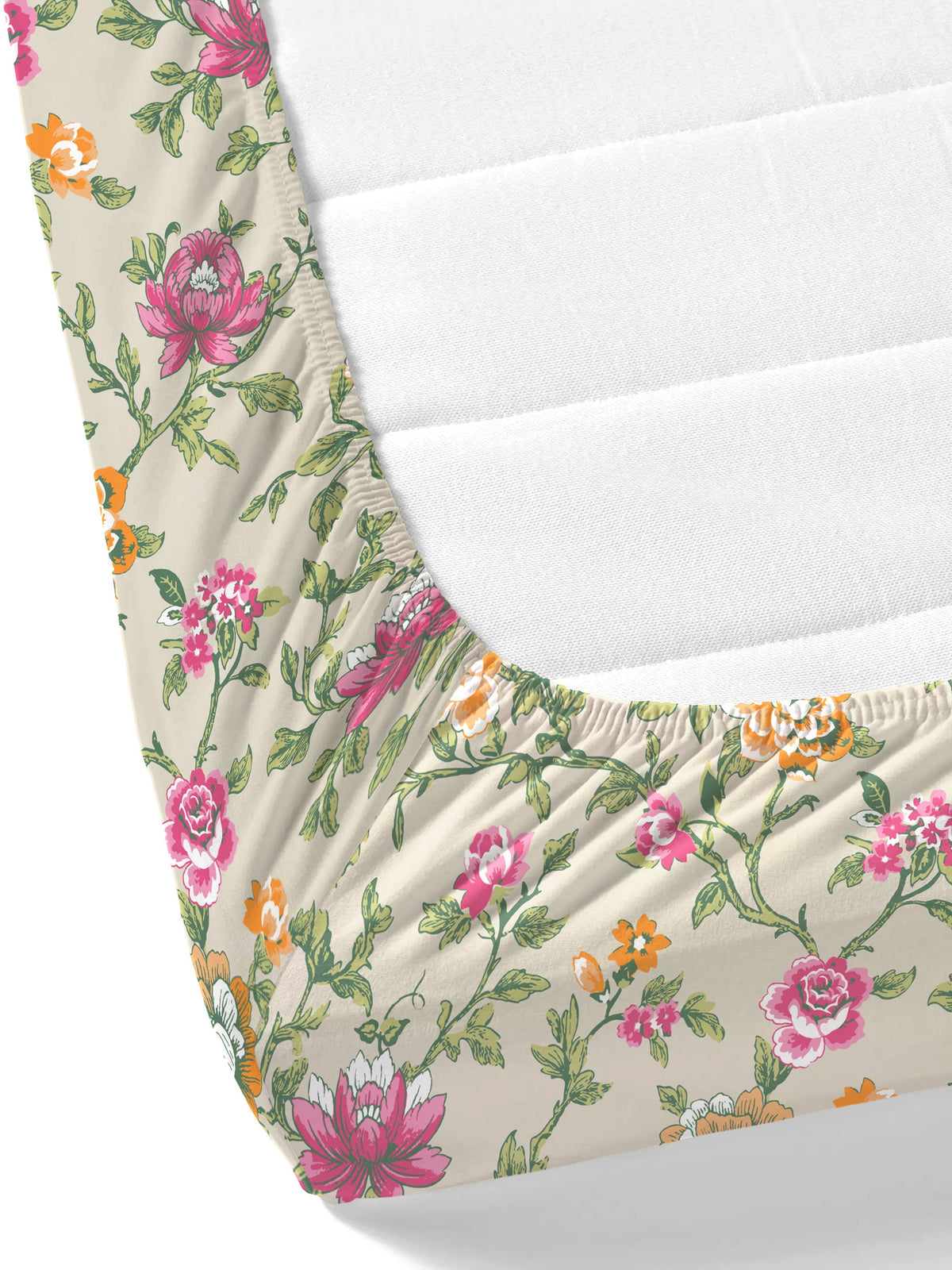 Home Ecstasy 100% Cotton 140 TC Floral Bedsheet Set - Colour: Beige