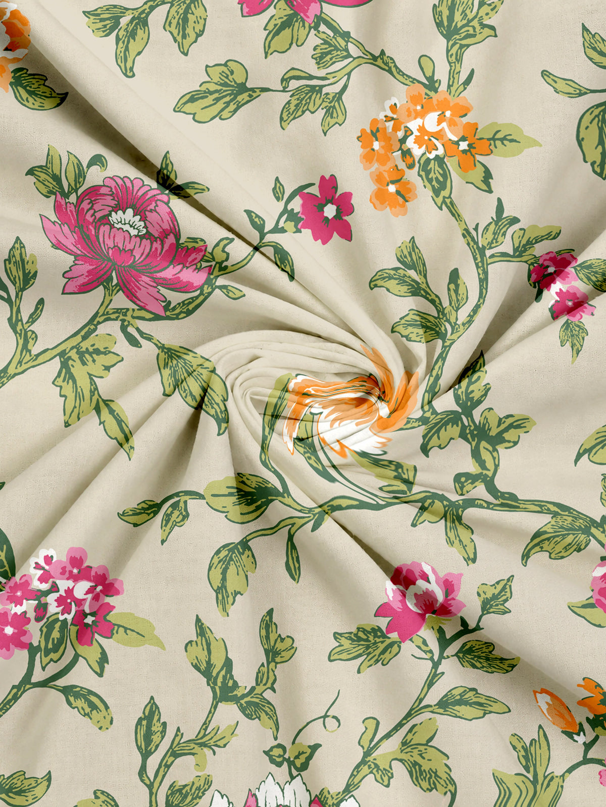 Home Ecstasy 100% Cotton 140 TC Floral Bedsheet Set - Colour: Beige
