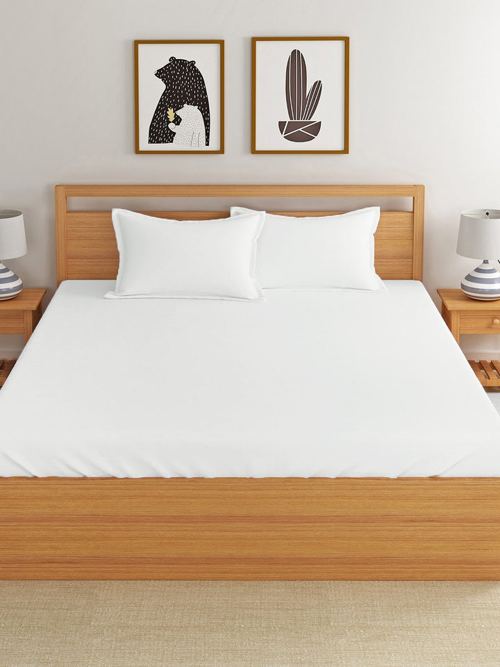 Dreamscape 100% Cotton Stripe Bedsheet Set | 200 TC | White