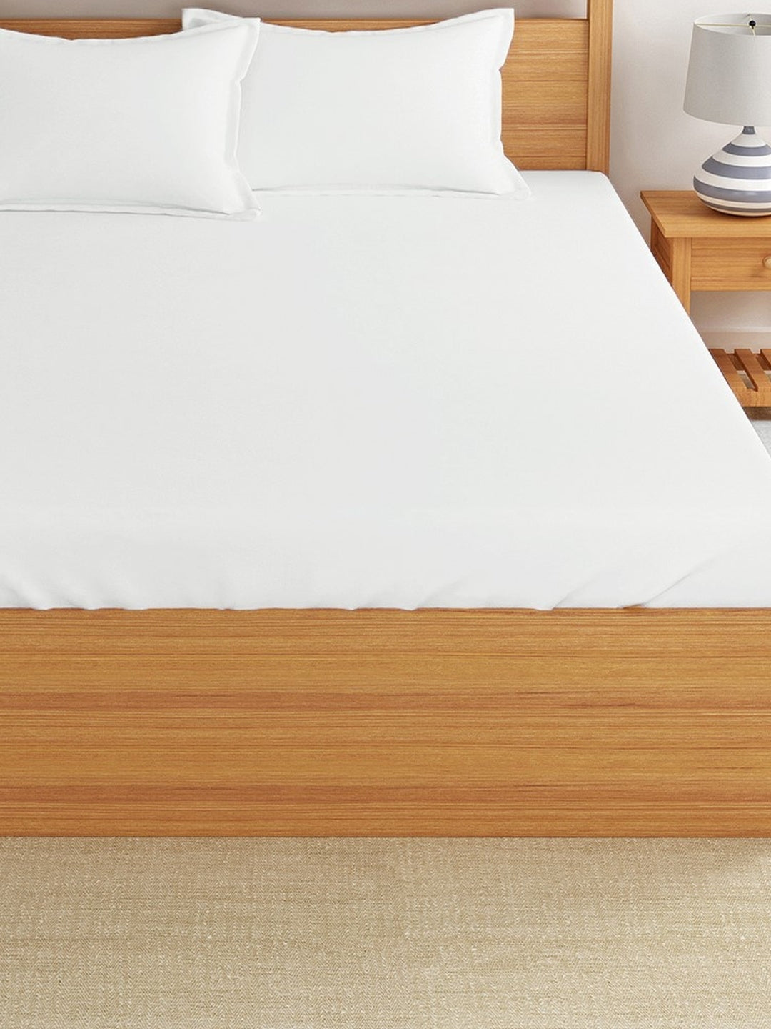 Dreamscape 100% Cotton Stripe Bedsheet Set | 200 TC | White