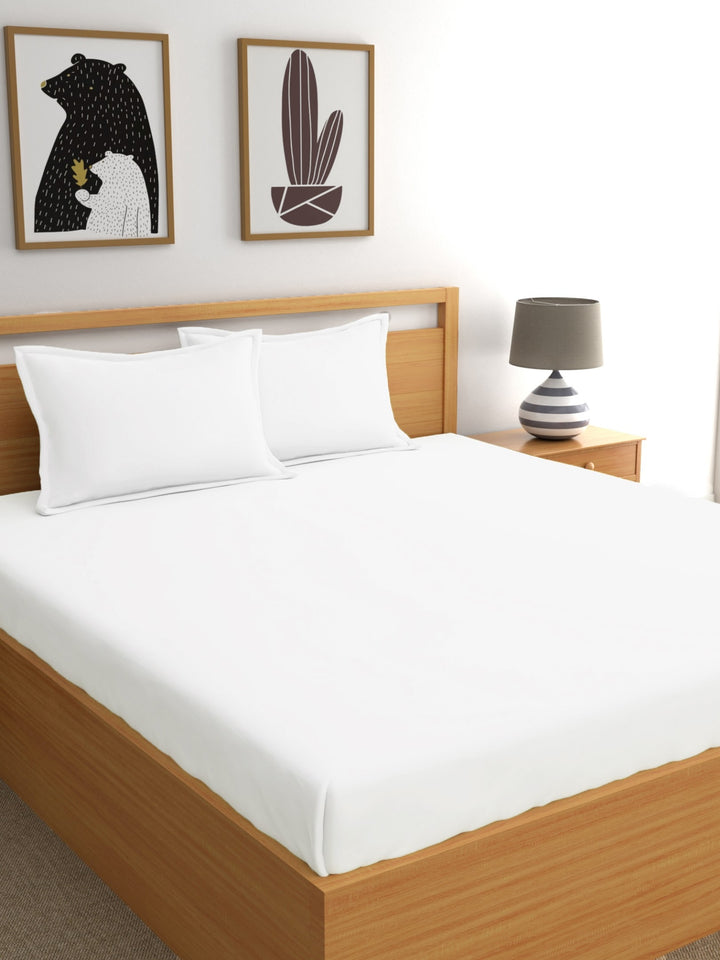Dreamscape 100% Cotton Stripe Bedsheet Set | 200 TC | White
