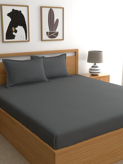 Dreamscape 100% Cotton Solid Bedsheet Set | 400 TC | Dark Grey