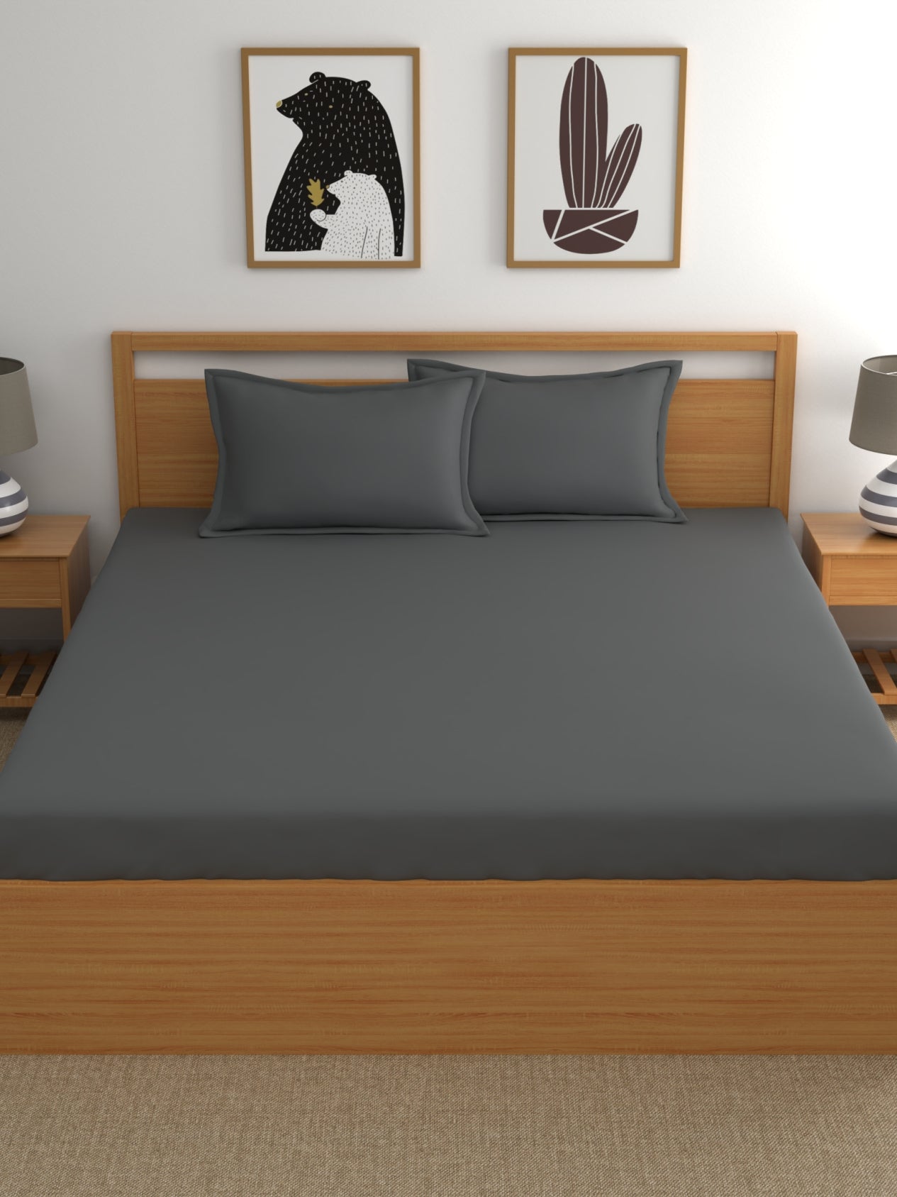 Dreamscape 100% Cotton Solid Bedsheet Set | 400 TC | Dark Grey